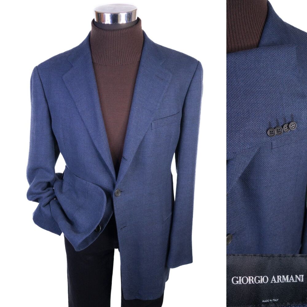 Giorgio Armani Blazer Sport Coat Sz 44L Blue Wool Three Button Jacket